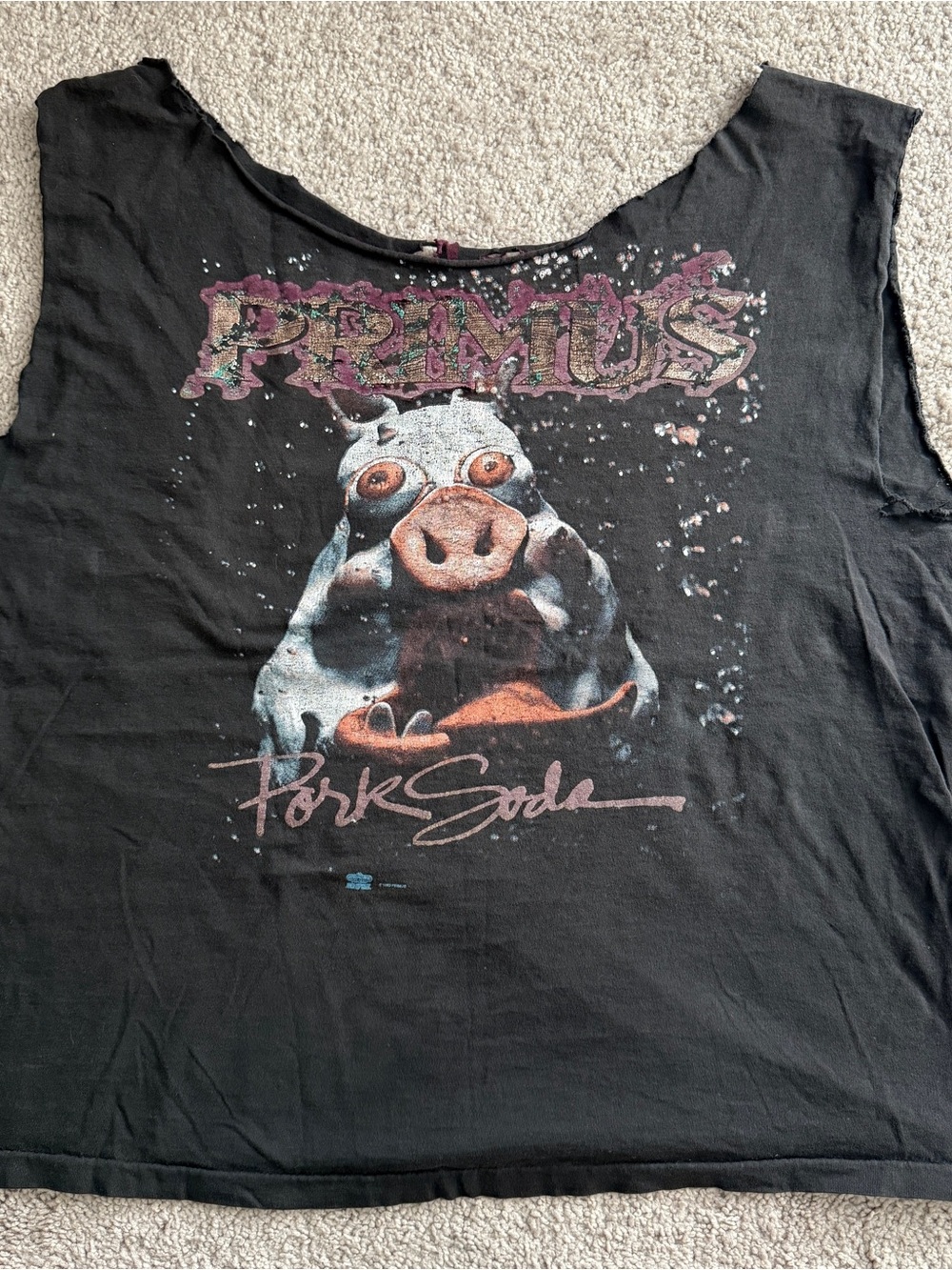 Vintage 1993 Primus Pork Soda Liquid Pig Tour Brockum Cut Off Shirt Large 22.5”